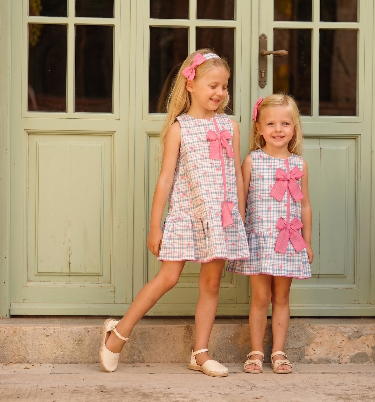Vestido Juliana talle bajo de cuadros con lazos