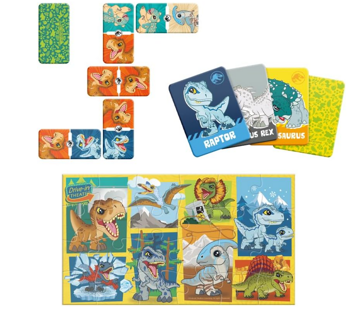 Set de Juegos 3 en 1 Memoria Dominó Y Rompecabezas Jurassic World