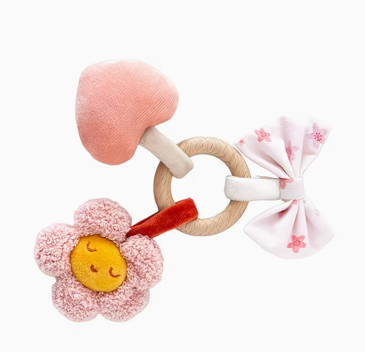 Sonajero Peluche y Madera Flor