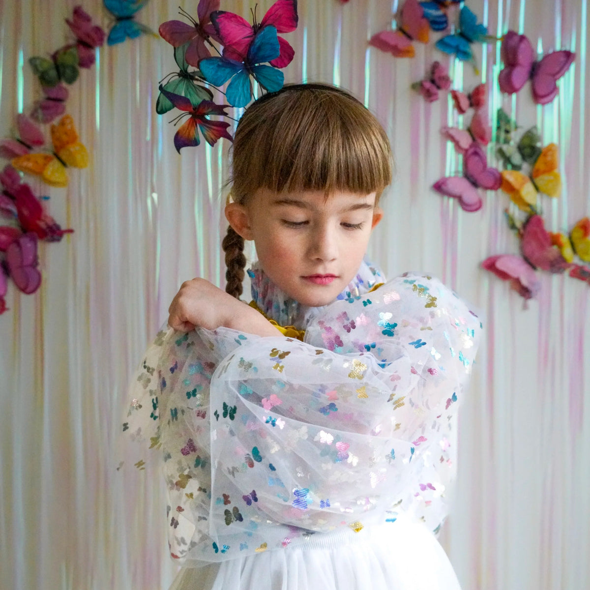 Capa Tulle Blanco con Mariposas Holográficas