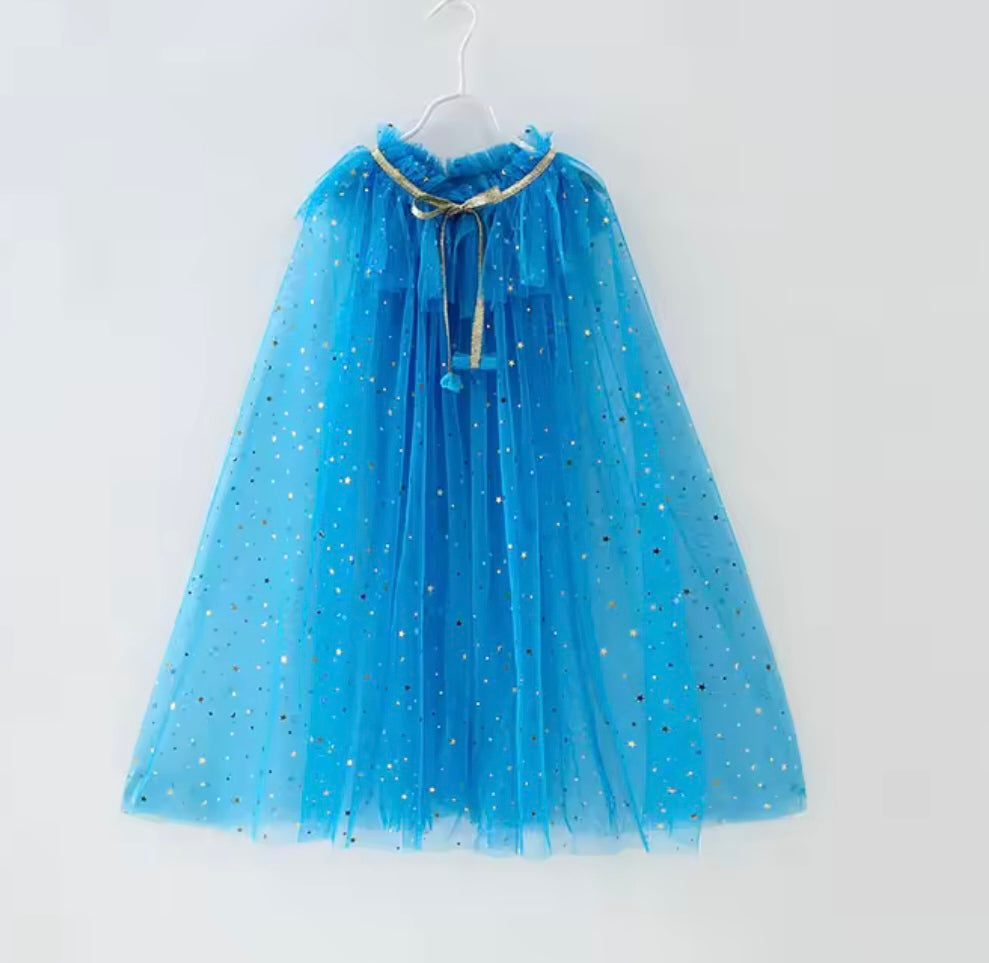 Capa Tulle Azul Rey con Estrellas Doradas