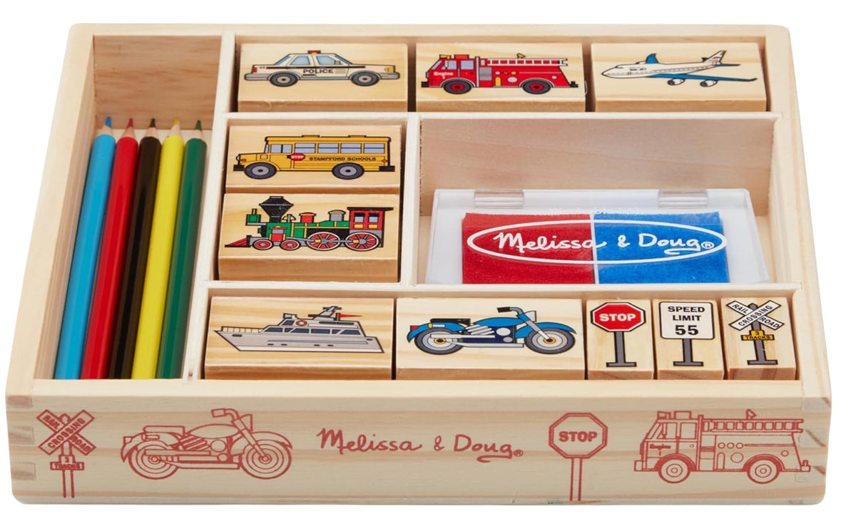Melissa & Doug Set de Sellos de Vehículos, Juguete de Madera