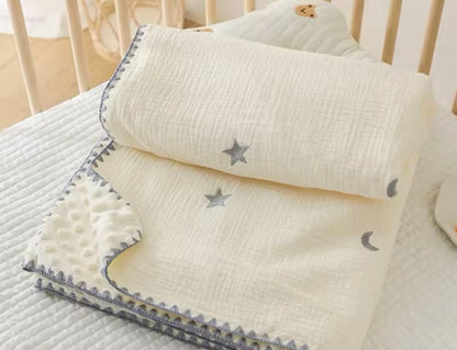 Manta de punto lunas y estrellas beige - foto 4
