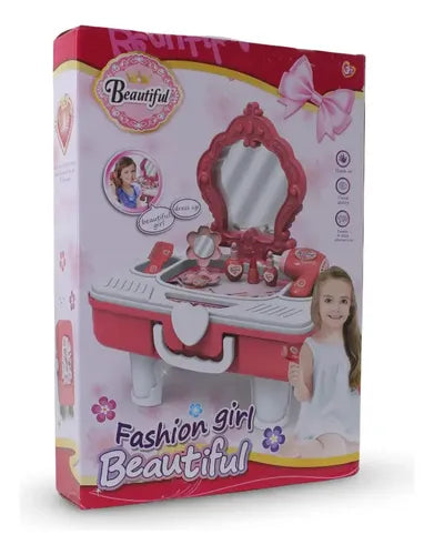 Tocador infantil de juguete con espejo y accesorios