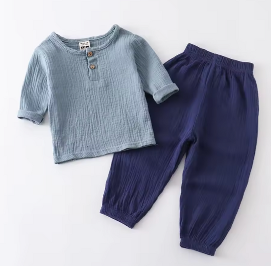 Conjunto Pantalon Muselina Niño Azul