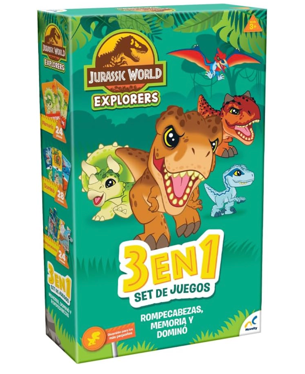 Set de Juegos 3 en 1 Memoria Dominó Y Rompecabezas Jurassic World