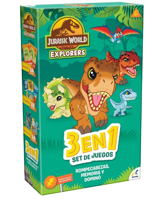 Set de Juegos 3 en 1 Memoria Dominó Y Rompecabezas Jurassic World