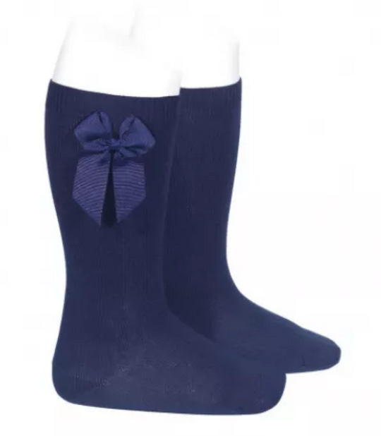 Calcetines altos canalé con lazo punto festón  nude