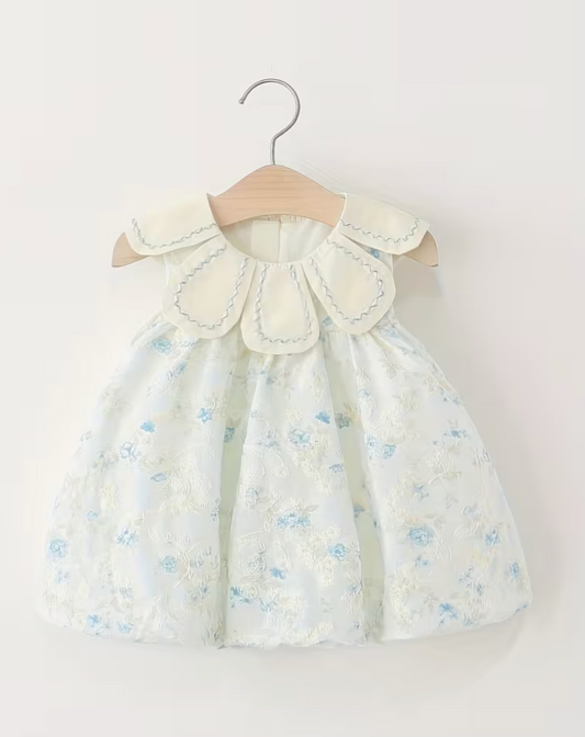 Vestido Elisea blanco marfil con flores bordadas
