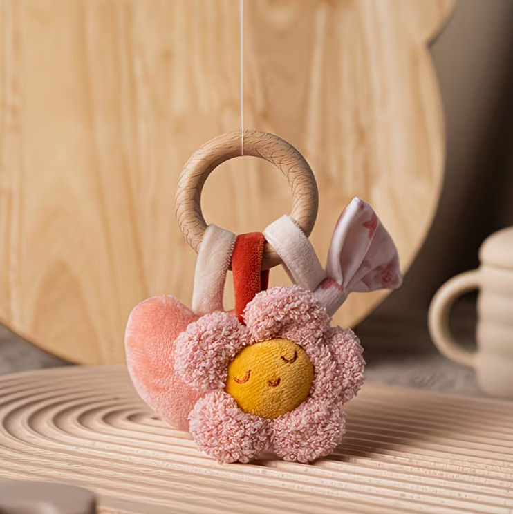 Sonajero Peluche y Madera Flor