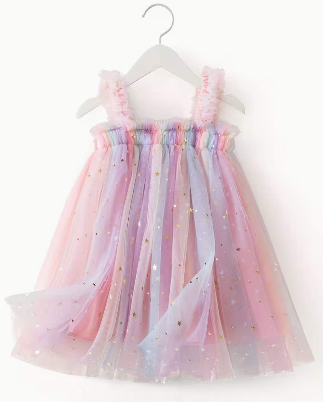 Vestido Dulce Estrellitas rosa con tul y lentejuelas