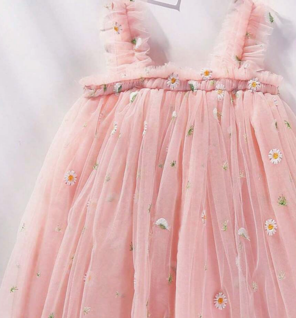 Vestido Malla Rosa Margaritas Bordadas