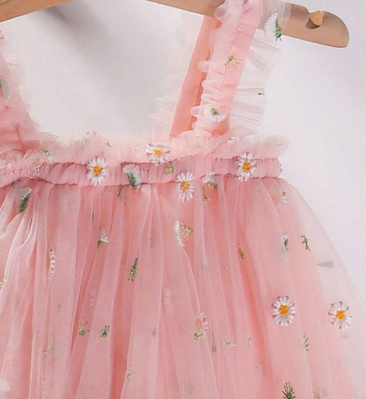 Vestido Malla Rosa Margaritas Bordadas