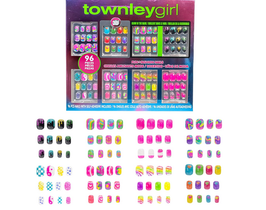 Townley Girl Uñas Press-On 96 Piezas 3D que Brillan en la Oscuridad