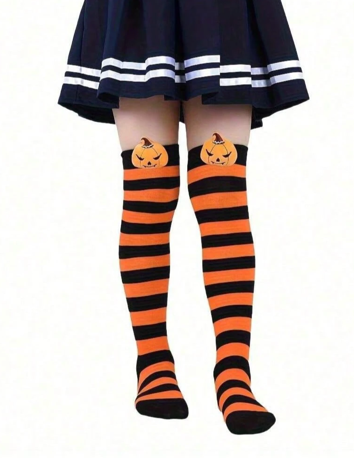 Calcetas Largas a Rayas Halloween Morado y Naranja
