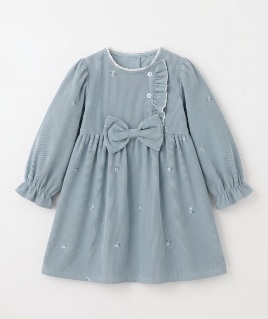 Vestido Azul Neblina con Lazo y Bordado