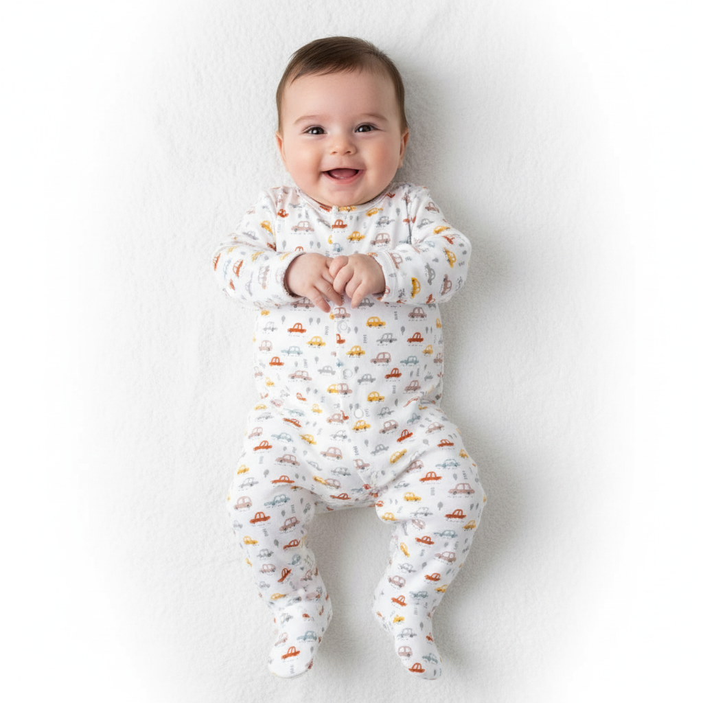 Mameluco con imanes estampado de carritos para bebé