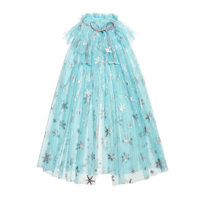 Capa de Princesa de Hielo Copos de Nieve Azul