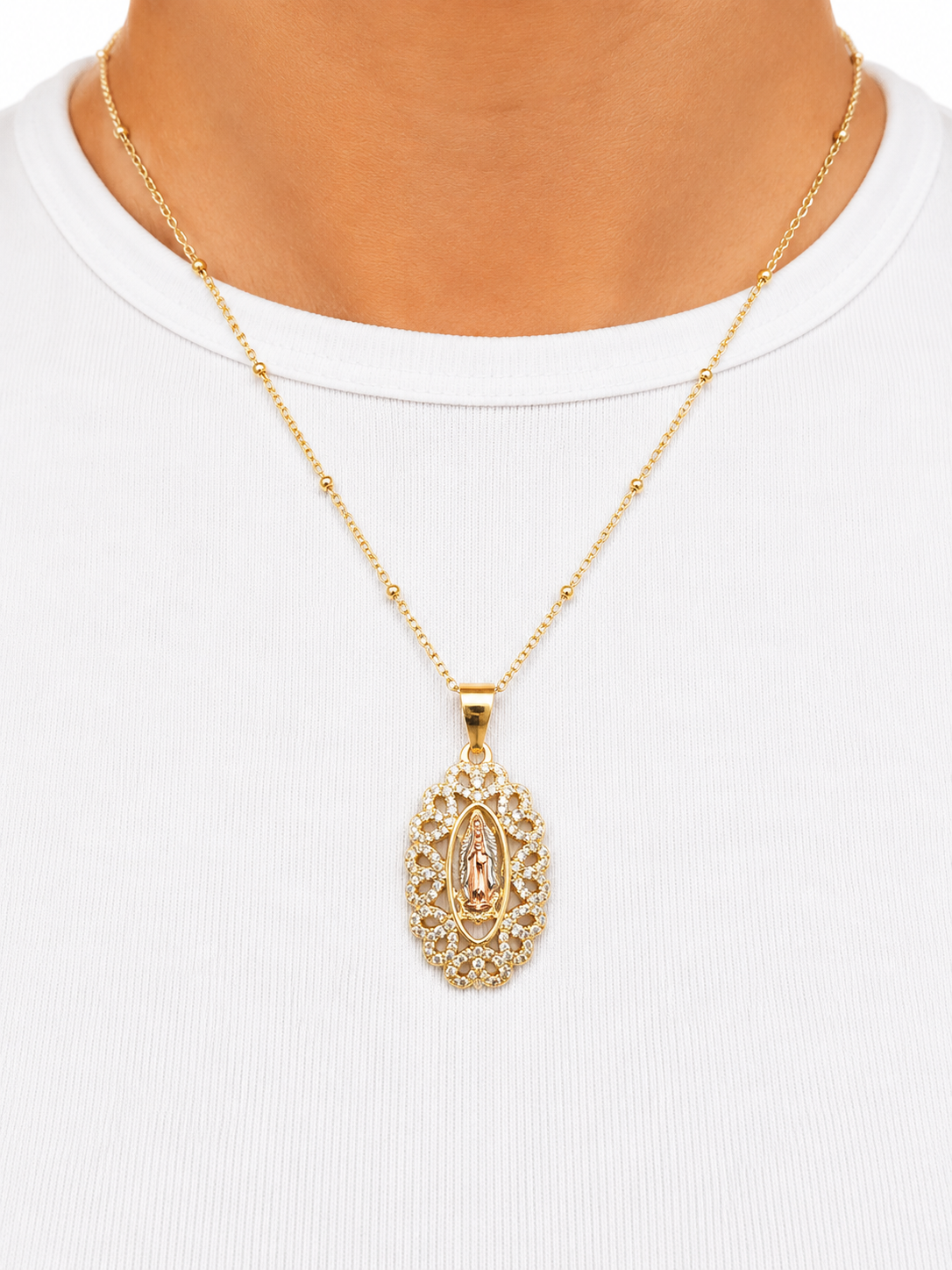Collar Virgen de Guadalupe grande - oro laminado 14k
