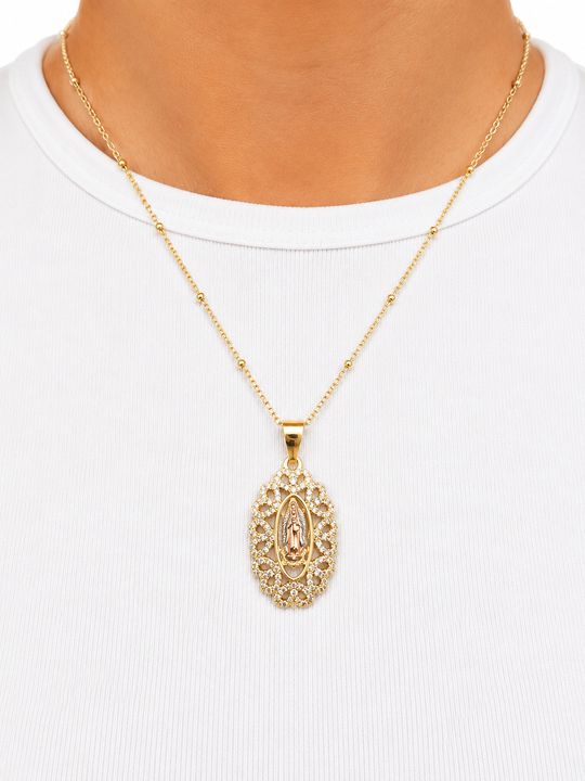 Collar Virgen de Guadalupe grande - oro laminado 14k