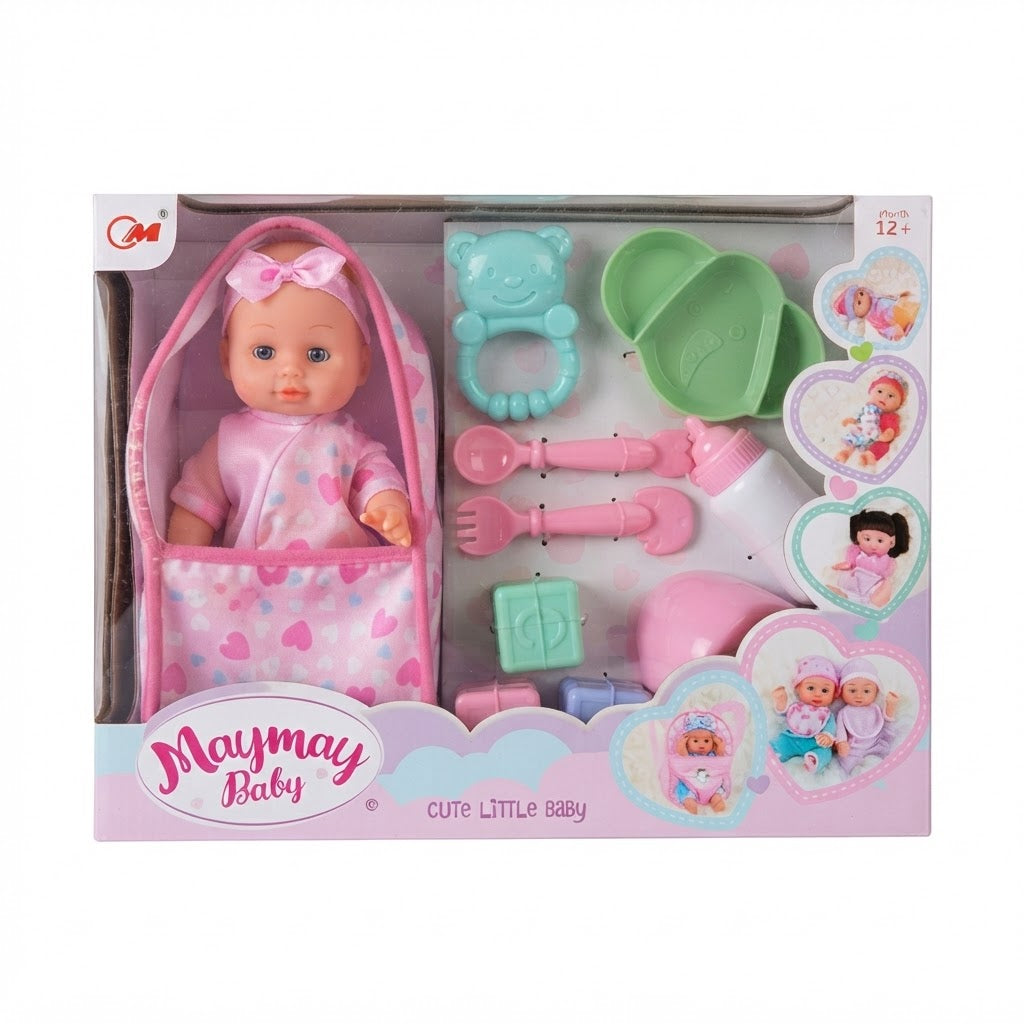 Muñeca Baby con Portabebé y Accesorios