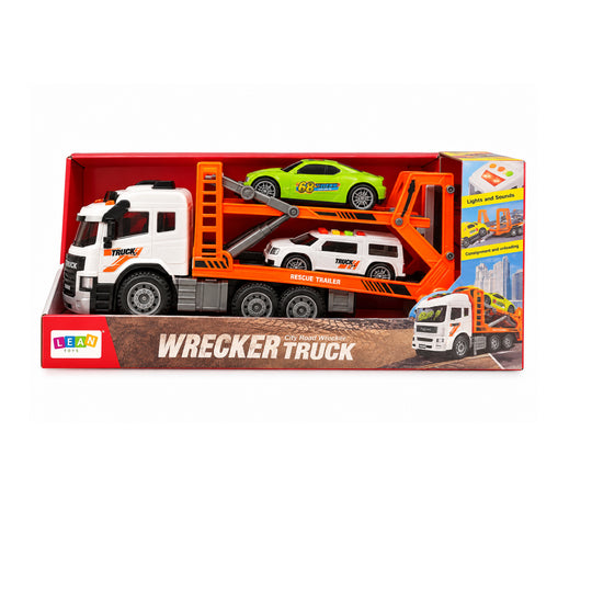 Grúa Wrecker Truck con Carro Deportivo, Luces y Sonidos