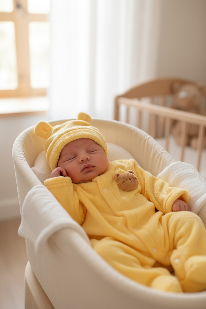 Mameluco amarillo osito con gorrito para bebé
