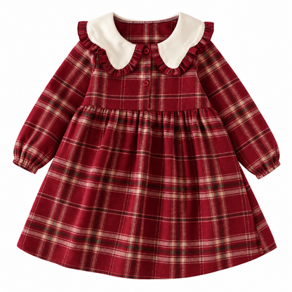 Vestido Rojo a Cuadros con Cuello Blanco Carlota